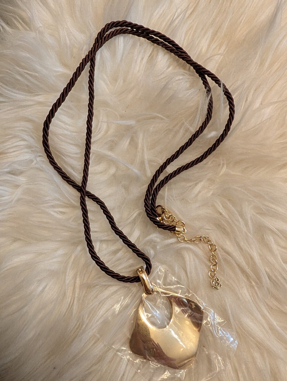 Premier Desing Gold Tone Pendant Necklace with Brown Cord